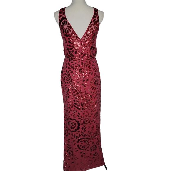 Aidan Mattox Full-length Sequin Merlot Floral-Print Gown Size 6 - Picture 4 of 12